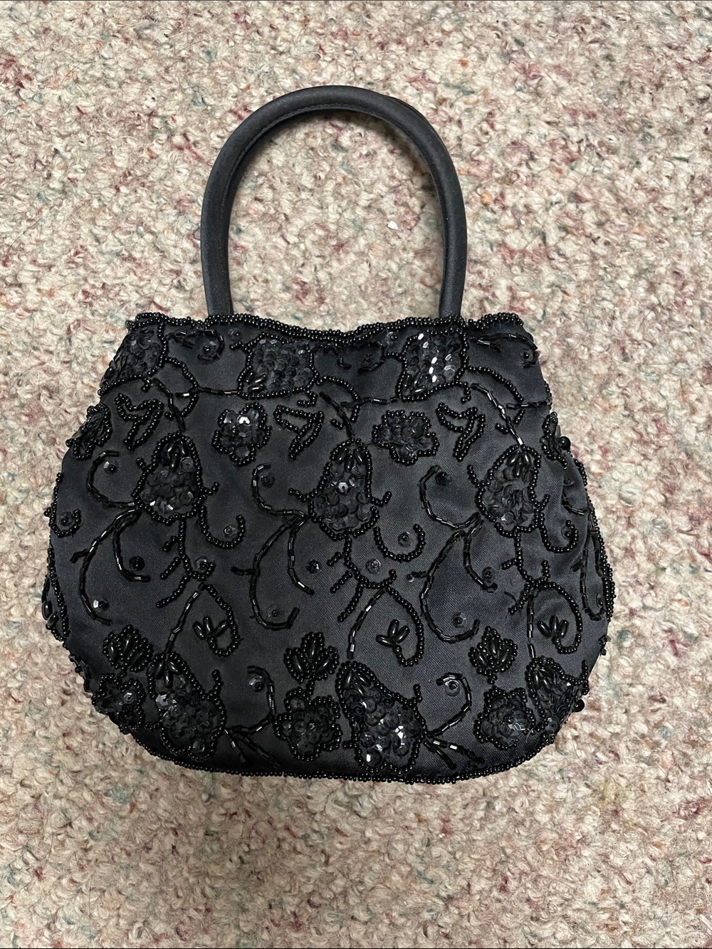 Vintage Elegant Black satin Beaded Evening Handbag
